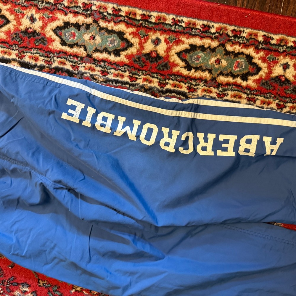 Abercrombie & Fitch Mens Blue Nylon Track Pants Logo Side Stripe Vintage Size M - Picture 2 of 6